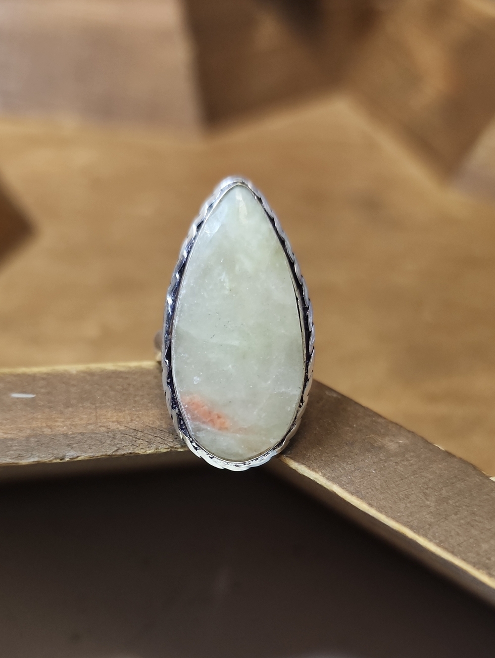 Handcrafted Teardrop Green Stone Ring - Women Jewelry